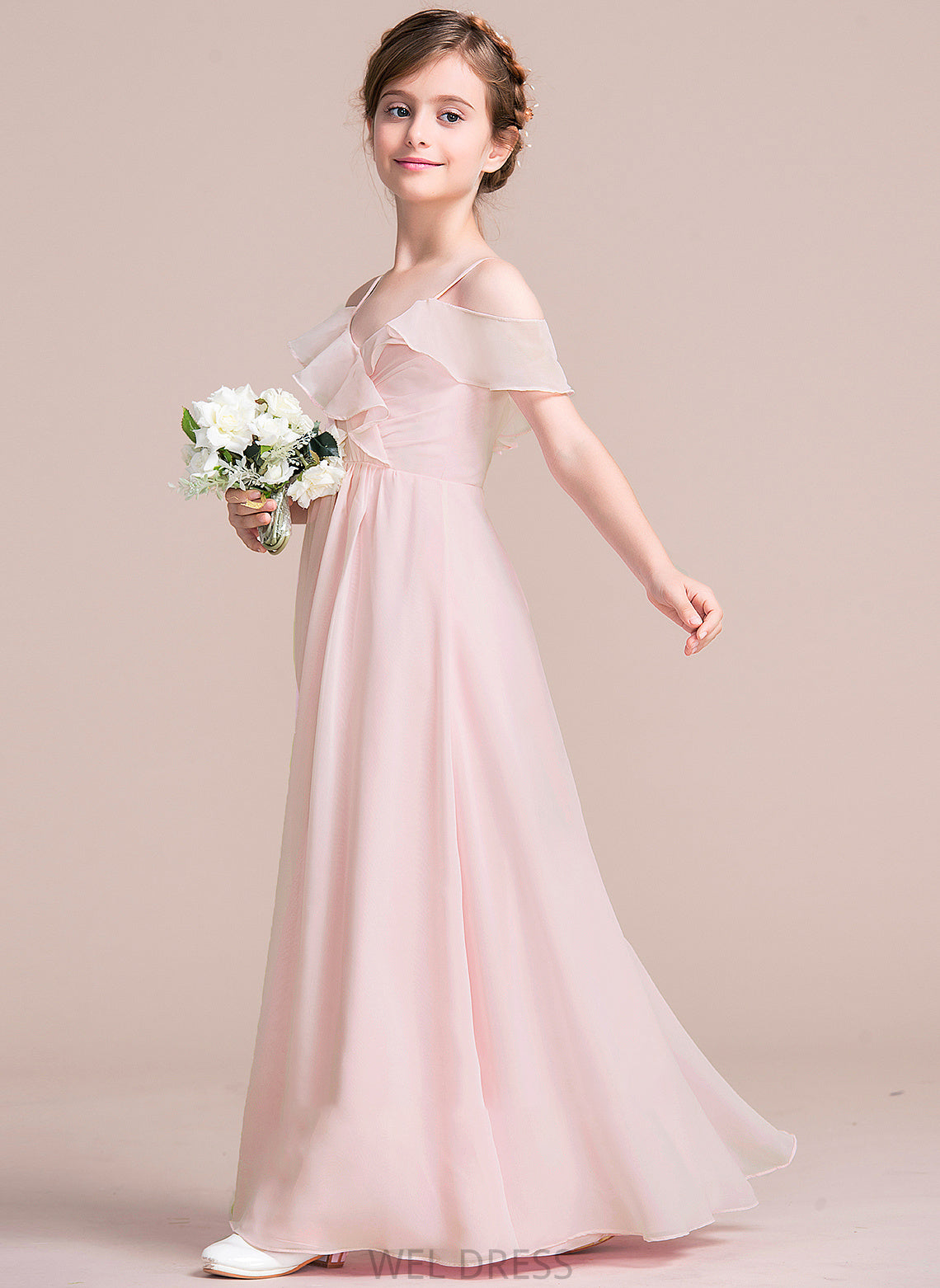 Junior Bridesmaid Dresses With Chiffon V-neck Julissa Ruffles Cascading Floor-Length A-Line