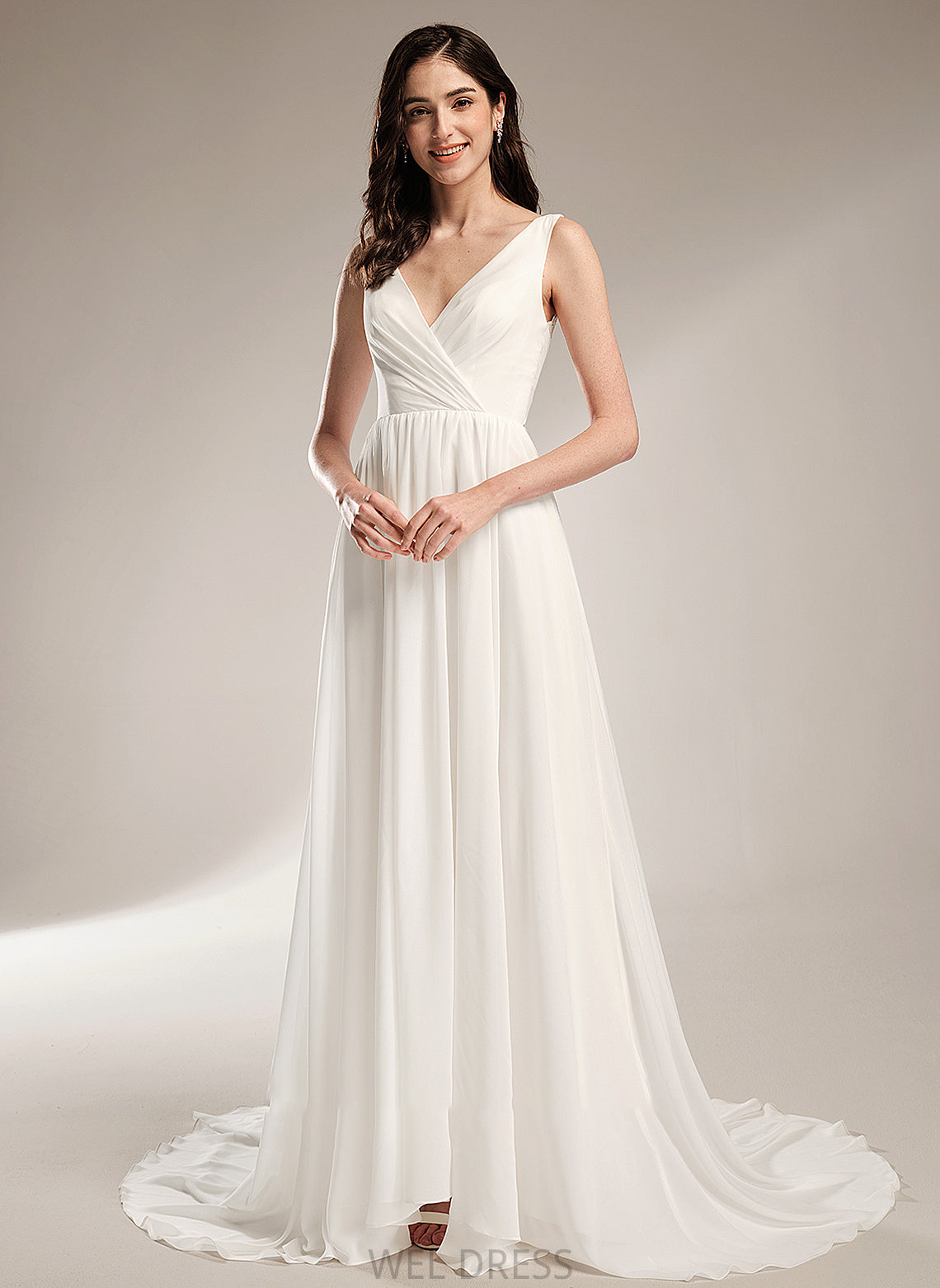 With Tianna V-neck Wedding Dresses Lace Wedding Court Train A-Line Dress