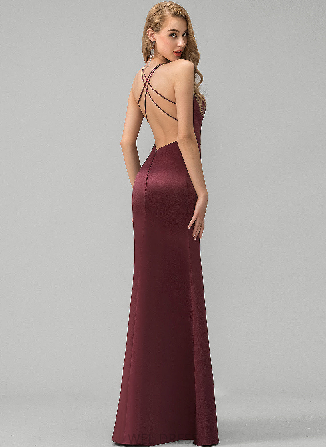 Cassandra Prom Dresses With Front Satin Sheath/Column Square Floor-Length Split Neckline