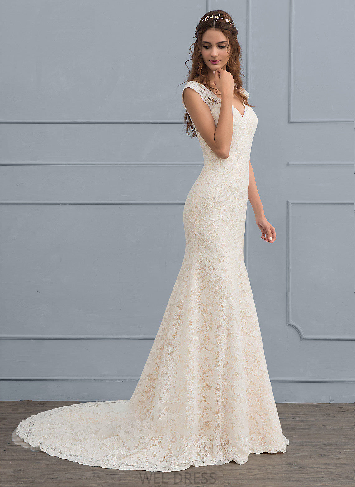 Lace Dress Trumpet/Mermaid V-neck Wedding Train Micaela Court Wedding Dresses