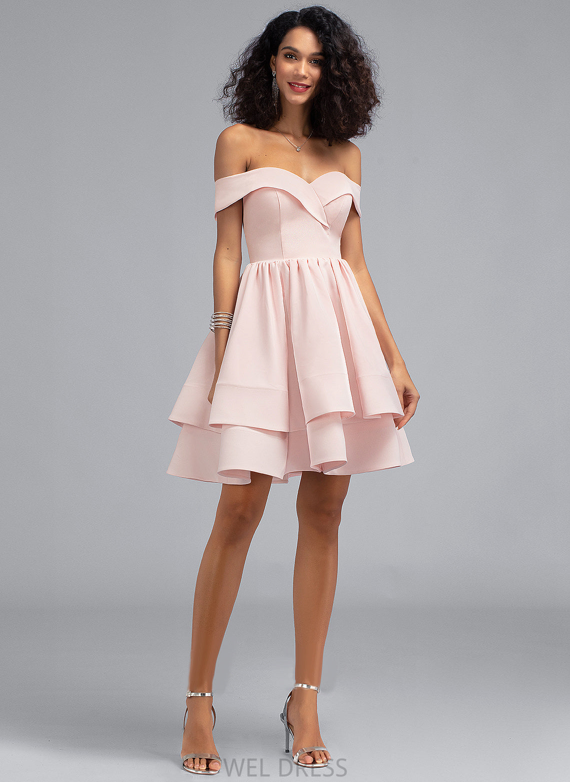 Crepe Homecoming Dresses Short/Mini A-Line Homecoming Stretch With Dress Nellie Ruffles Off-the-Shoulder Cascading