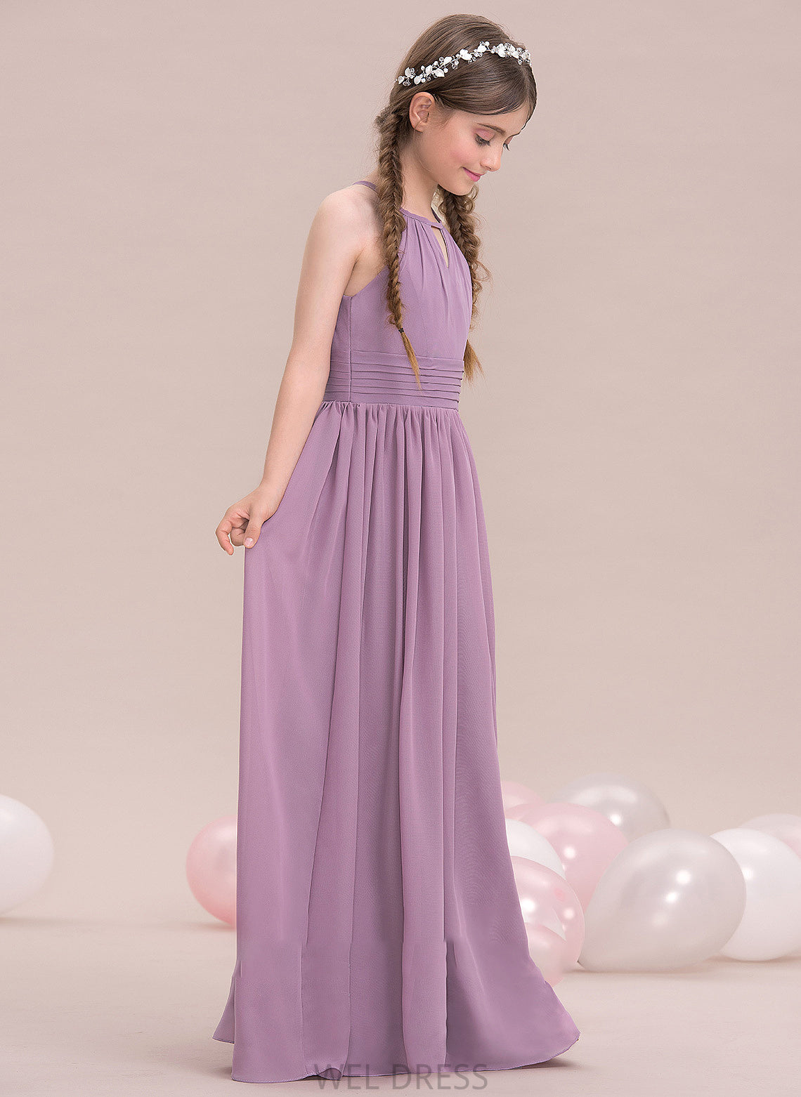 Junior Bridesmaid Dresses A-LineScoopNeckFloor-LengthChiffonJuniorBridesmaidDressWithRuffle#119580 Alana