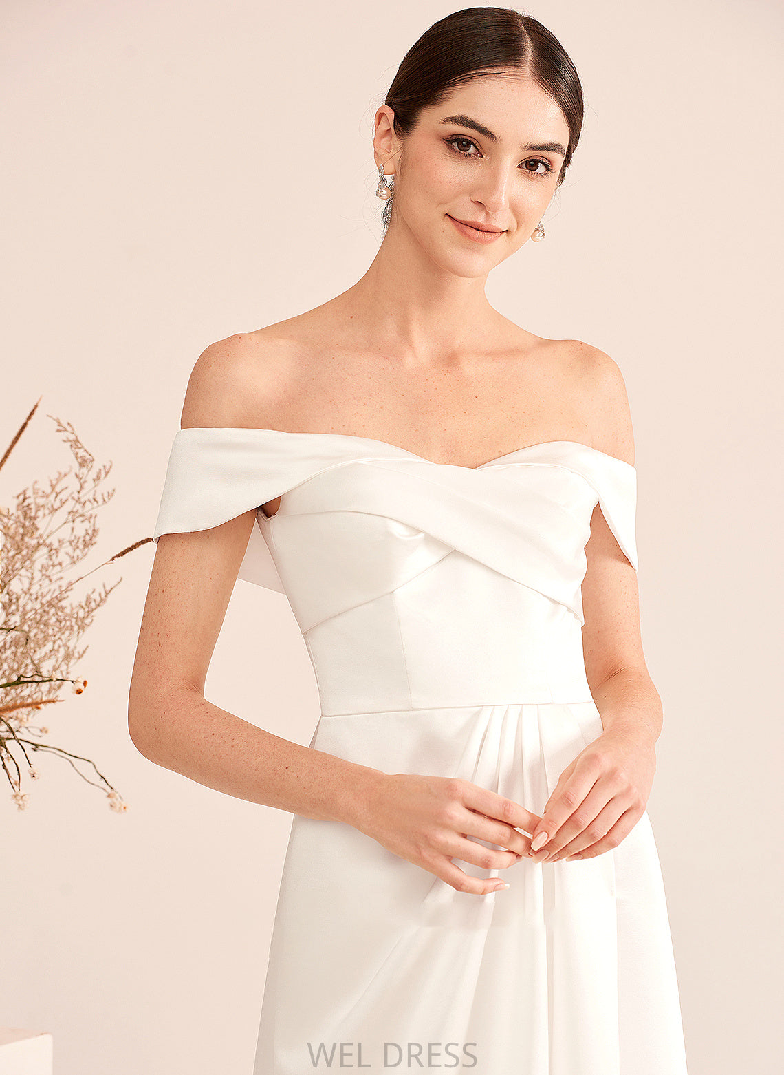 Wedding Dresses A-Line Front Dress Train Tanya Ruffle With Off-the-Shoulder Split Wedding Sweep