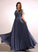 Floor-Length Ruffle Fabric Length Silhouette A-Line Neckline V-neck Embellishment Karen Sleeveless A-Line/Princess