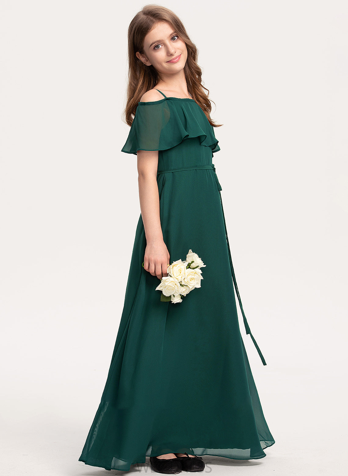 A-Line Chiffon Heidy Junior Bridesmaid Dresses Bow(s) With Off-the-Shoulder Floor-Length
