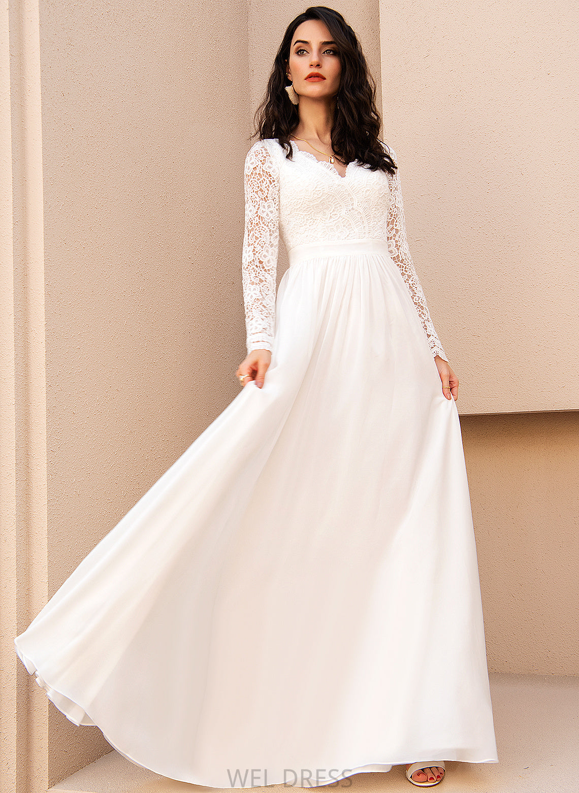 V-neck Kaleigh A-Line Dress Floor-Length Lace Wedding Chiffon Wedding Dresses