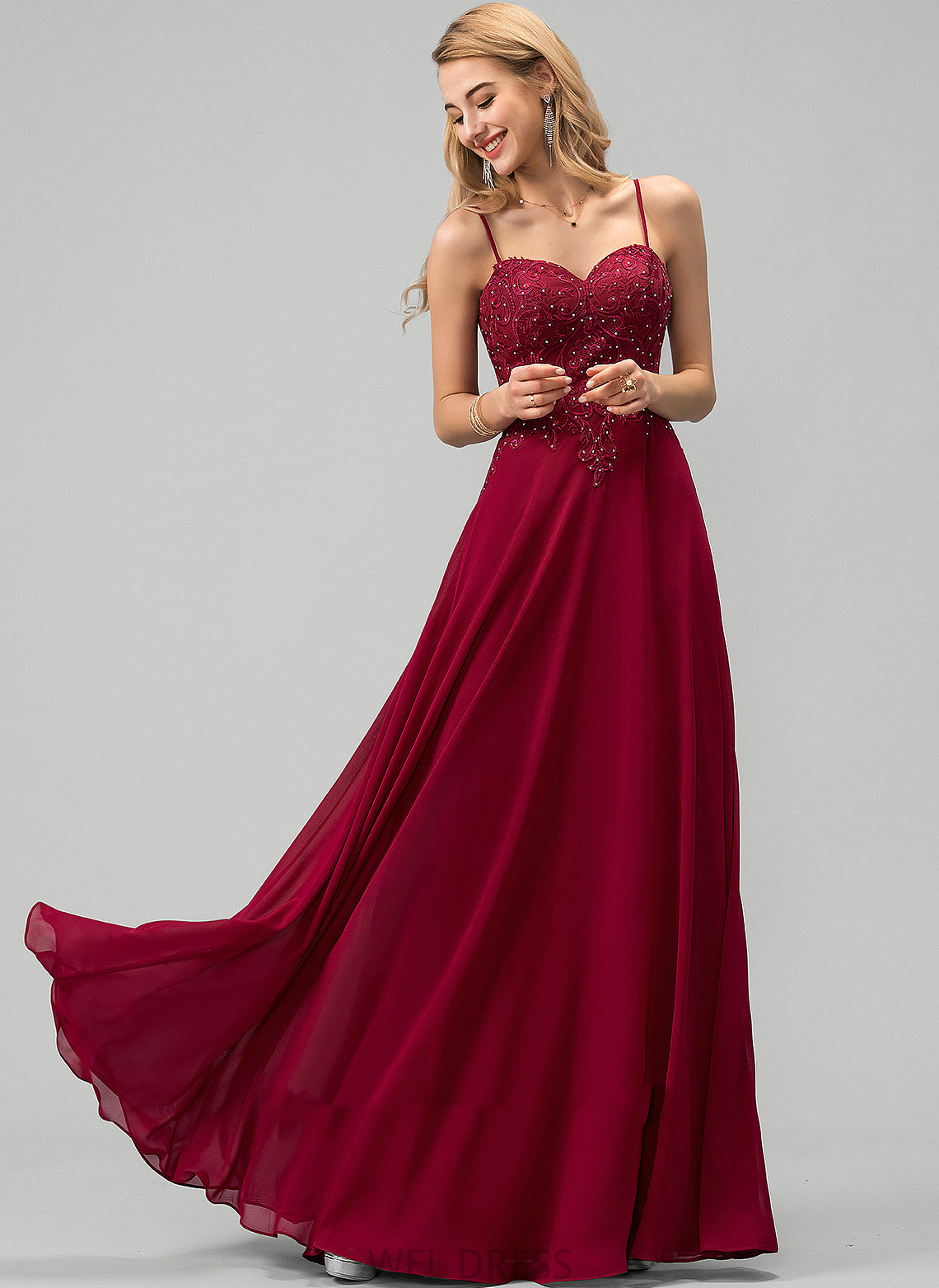 Prom Dresses With Floor-Length Sweetheart Lace Mariana Beading Sequins A-Line Chiffon