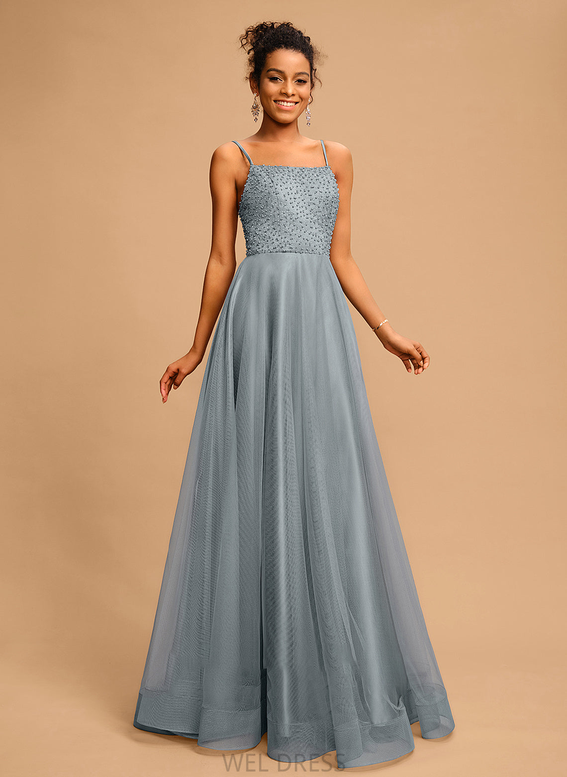 Square Floor-Length Beading Neckline Prom Dresses Sequins With Tulle Deja Ball-Gown/Princess