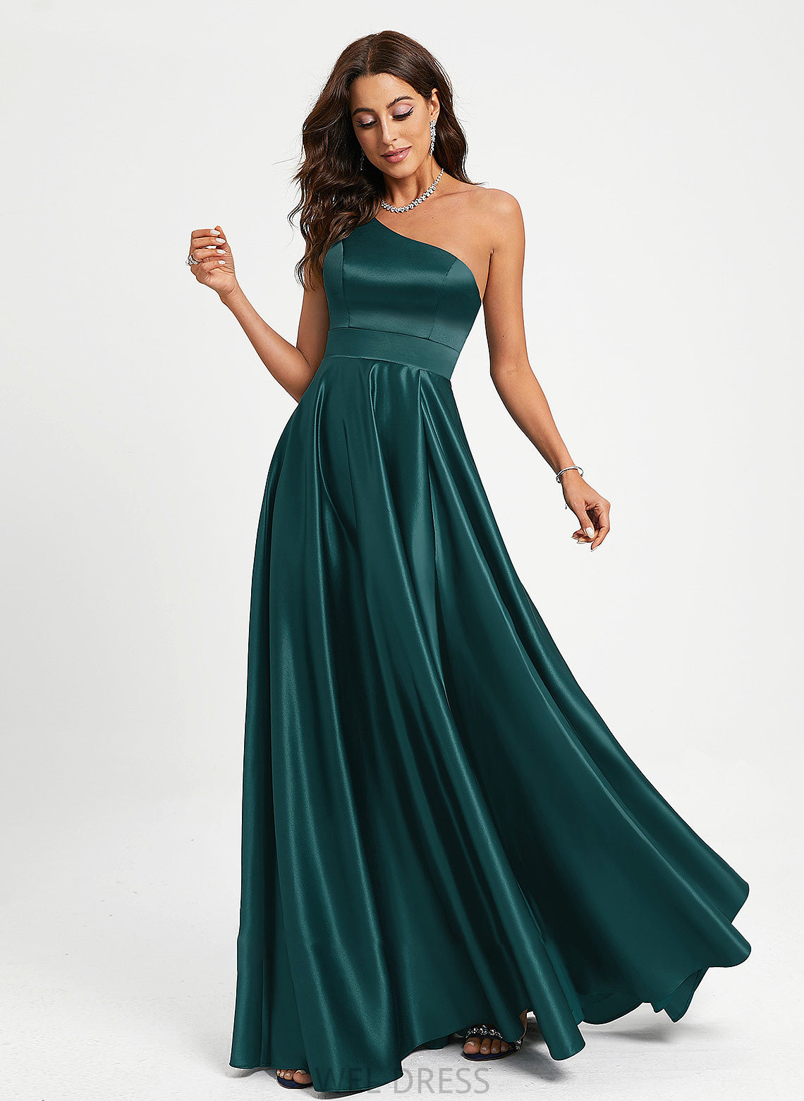 Prom Dresses Floor-Length With Beading One-Shoulder A-Line Satin Cristina