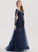 Floor-Length Tulle Prom Dresses Neck Juliette Sequins With Beading Scoop A-Line