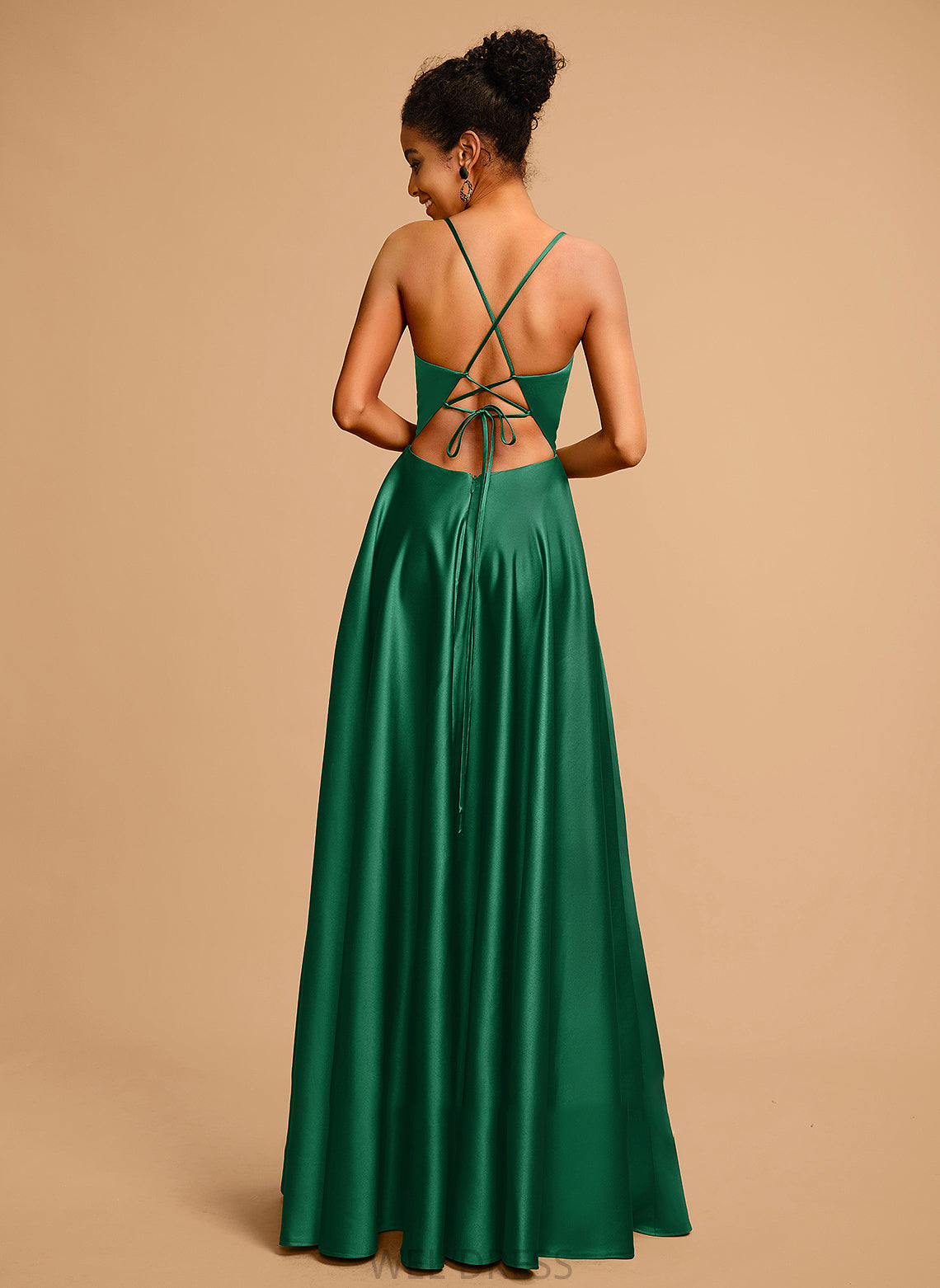 Prom Dresses Satin A-Line Floor-Length V-neck Arabella