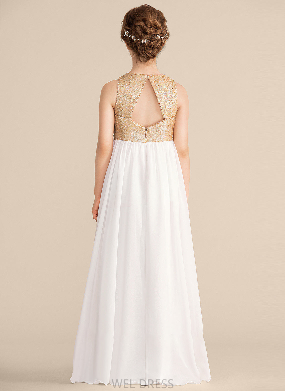 Scoop Chiffon Brielle Floor-Length Junior Bridesmaid Dresses Neck A-Line Sequined