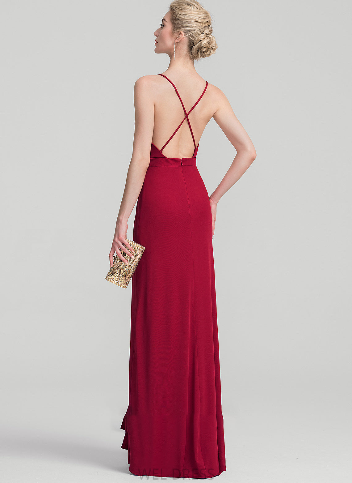 Lindsay Jersey Prom Dresses Ruffle Sheath/Column V-neck Floor-Length With