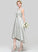 Asymmetrical Silhouette ScoopNeck Fabric A-Line Length Satin Straps Lace Neckline Abbey V-Neck