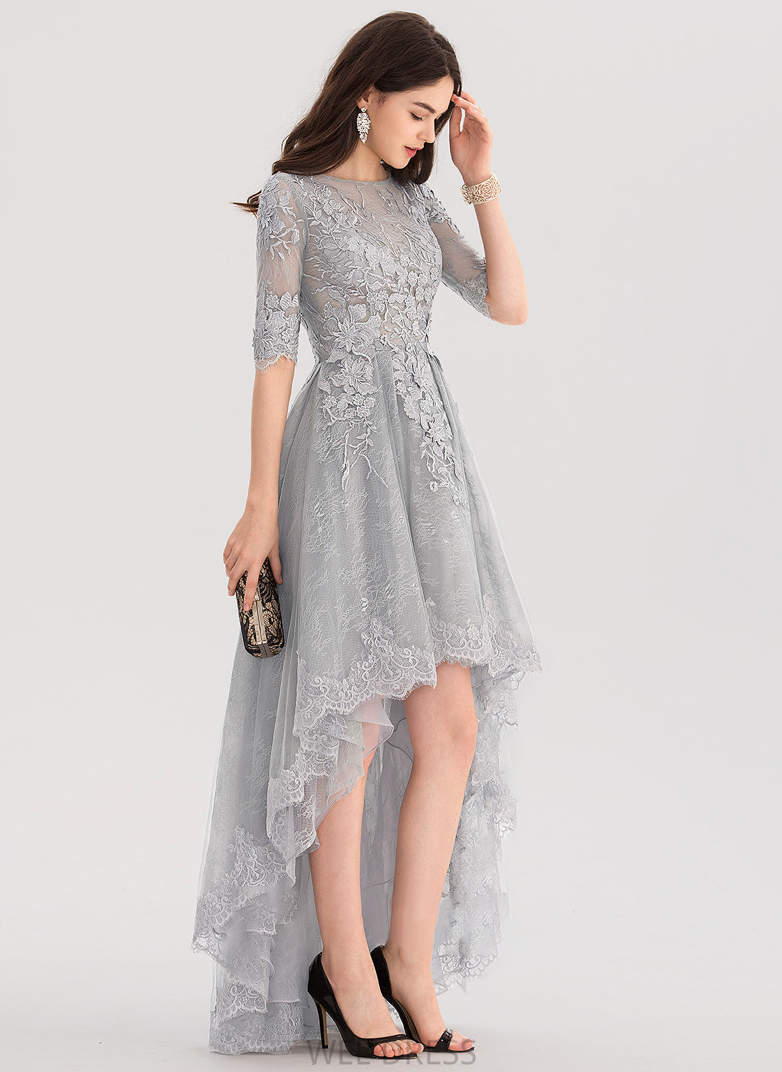 Scoop Ball-Gown/Princess Matilda Neck Asymmetrical Tulle Lace Prom Dresses