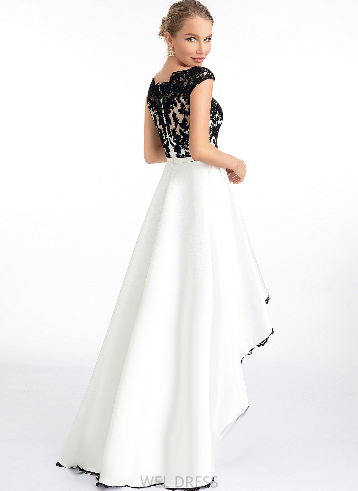 Illusion Dress Asymmetrical Wedding Dresses Tina Wedding Lace Satin Scoop A-Line