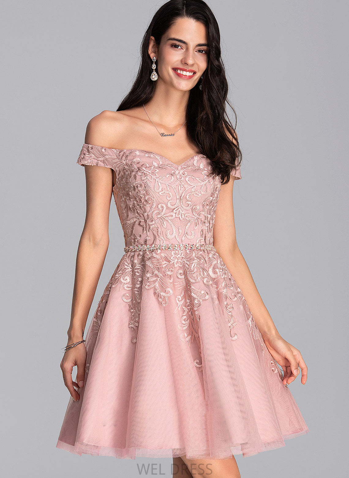 With Off-the-Shoulder Tulle Sequins Prom Dresses A-Line Beading Short/Mini Eva