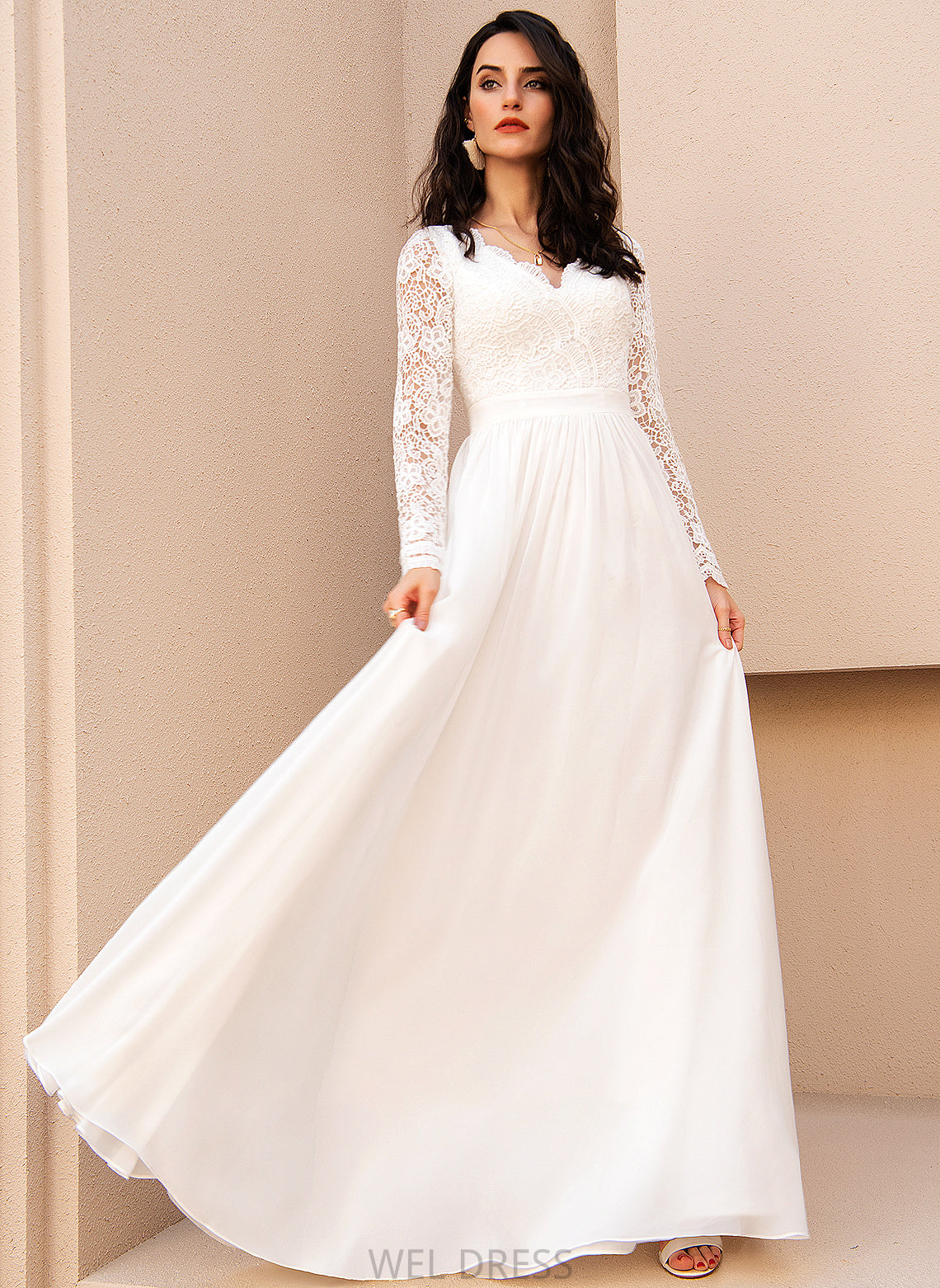 Dress A-Line V-neck Wedding With Chiffon Lace Monica Wedding Dresses Floor-Length
