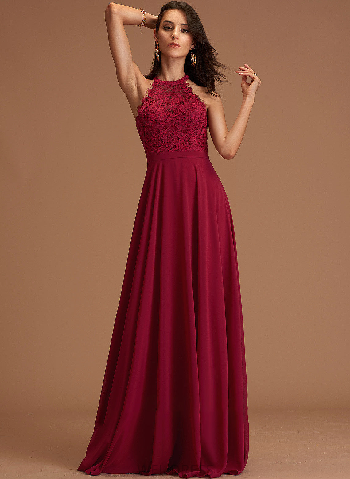 Chiffon A-Line Scoop Annie With Neck Lace Prom Dresses Floor-Length