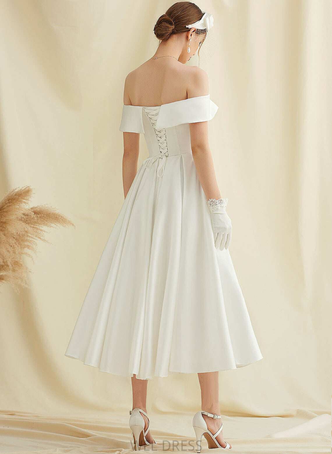 Tea-Length Dress A-Line Clarissa Pockets Wedding Wedding Dresses Satin With