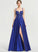 With V-neck Kristen Ball-Gown/Princess Split Prom Dresses Satin Sequins Floor-Length Front