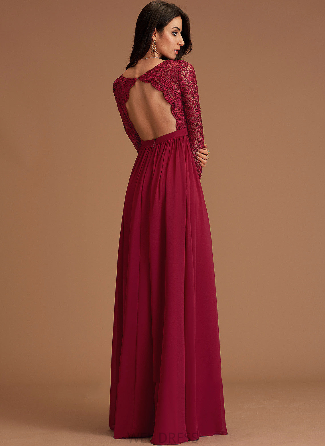 Alanna Floor-Length Chiffon A-Line Prom Dresses V-neck Lace With