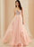 With Margaret Tulle Beading V-neck Floor-Length A-Line Prom Dresses Sequins