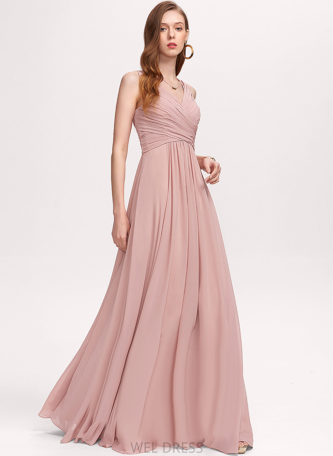 Pleated Floor-Length V-neck Belinda Chiffon A-Line Prom Dresses With