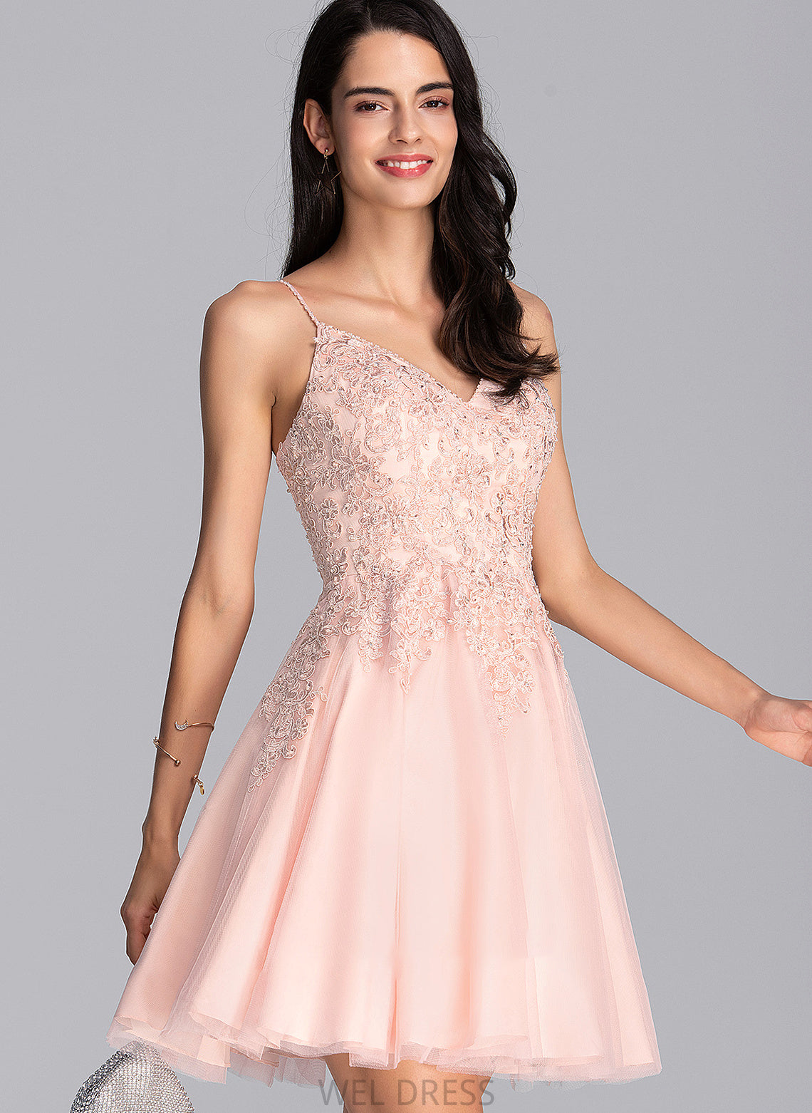 Prom Dresses Tulle With Sequins A-Line Lucille Beading Short/Mini V-neck