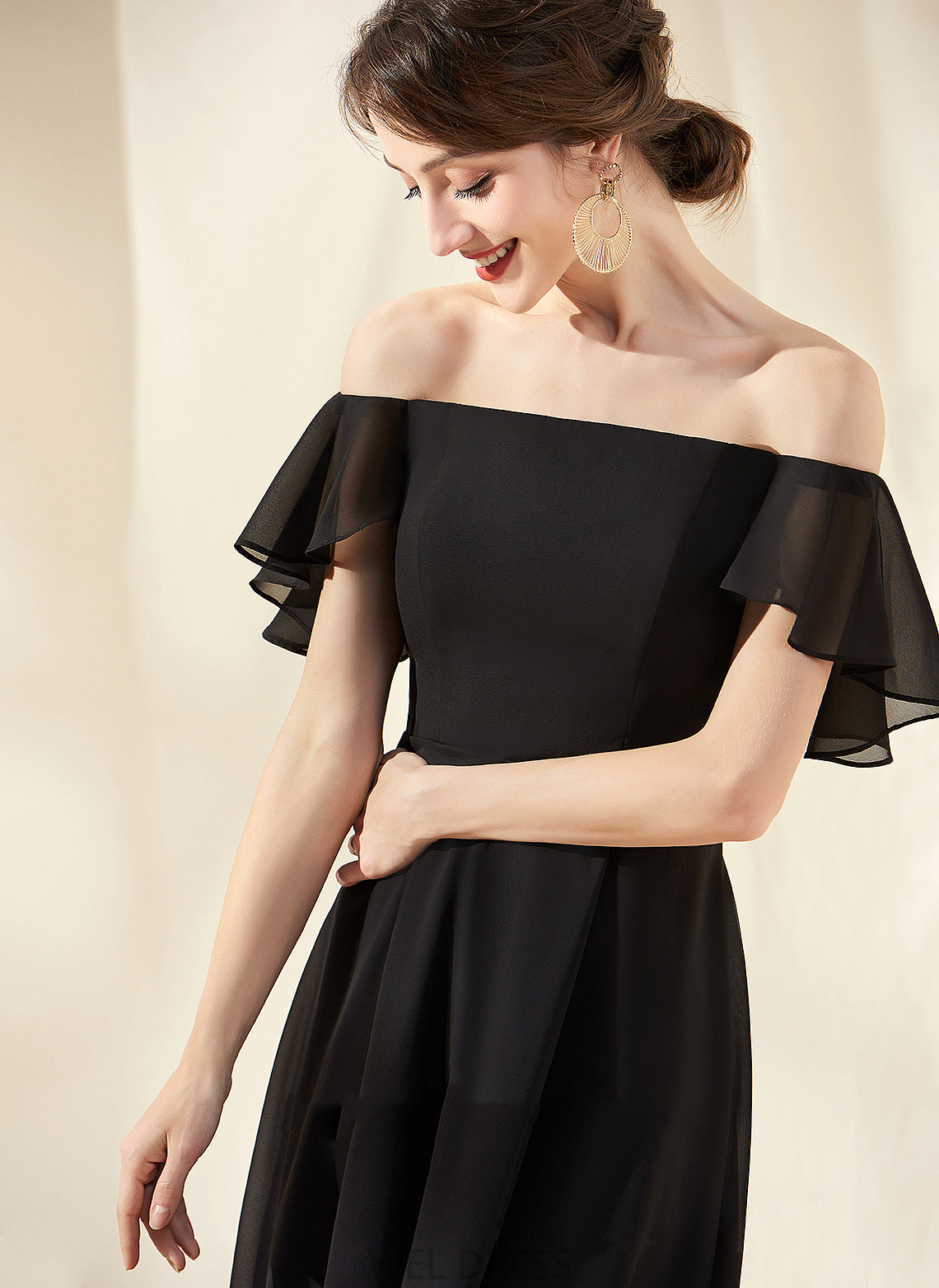 Dress With Off-the-Shoulder A-Line Homecoming Cloe Chiffon Asymmetrical Homecoming Dresses Cascading Ruffles