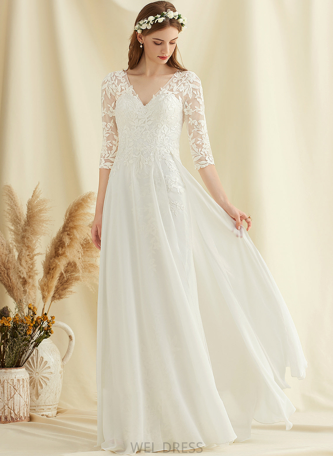 Wedding Lace Wedding Dresses Dress Floor-Length Chiffon A-Line Jada V-neck