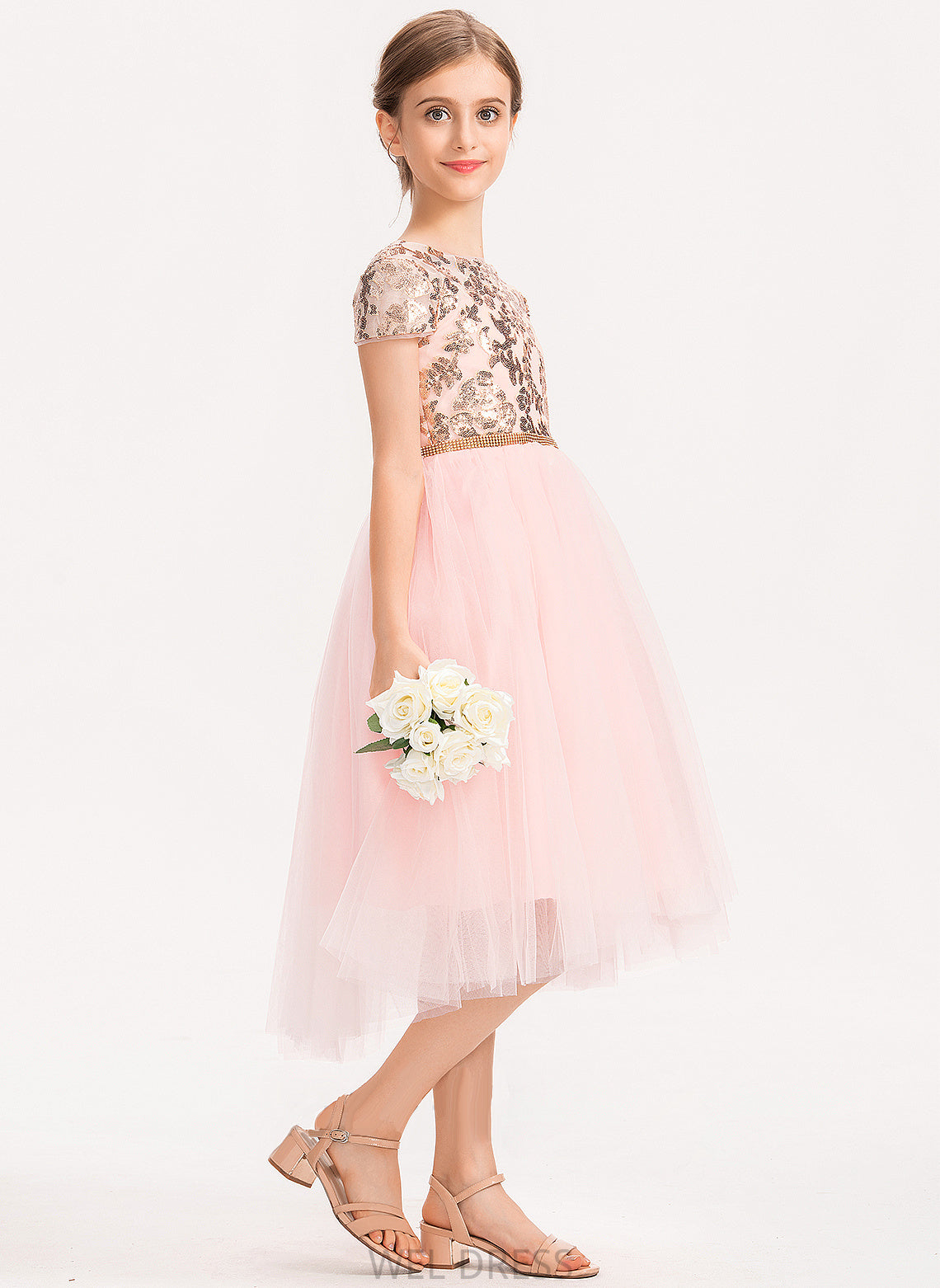 Junior Bridesmaid Dresses Asymmetrical With Tulle Scoop Mariela A-Line Neck Sequins