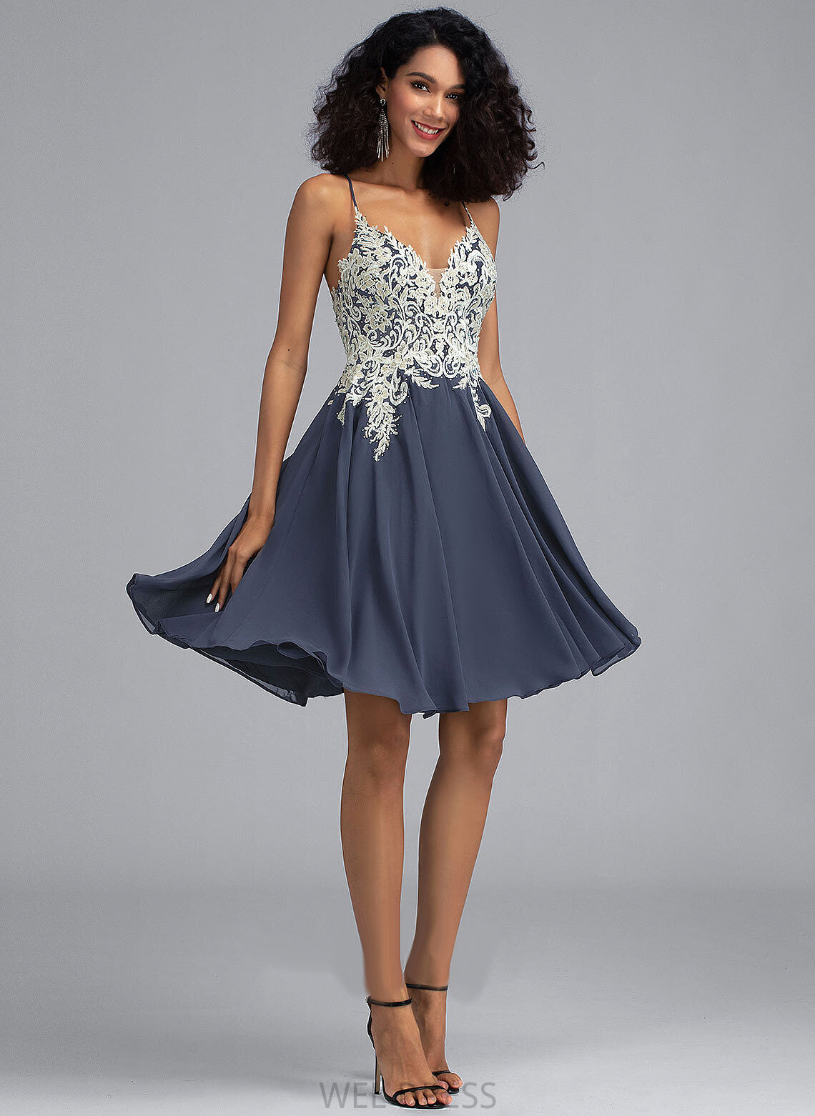Lace V-neck Homecoming A-Line Kendra Dress With Sequins Beading Chiffon Short/Mini Homecoming Dresses