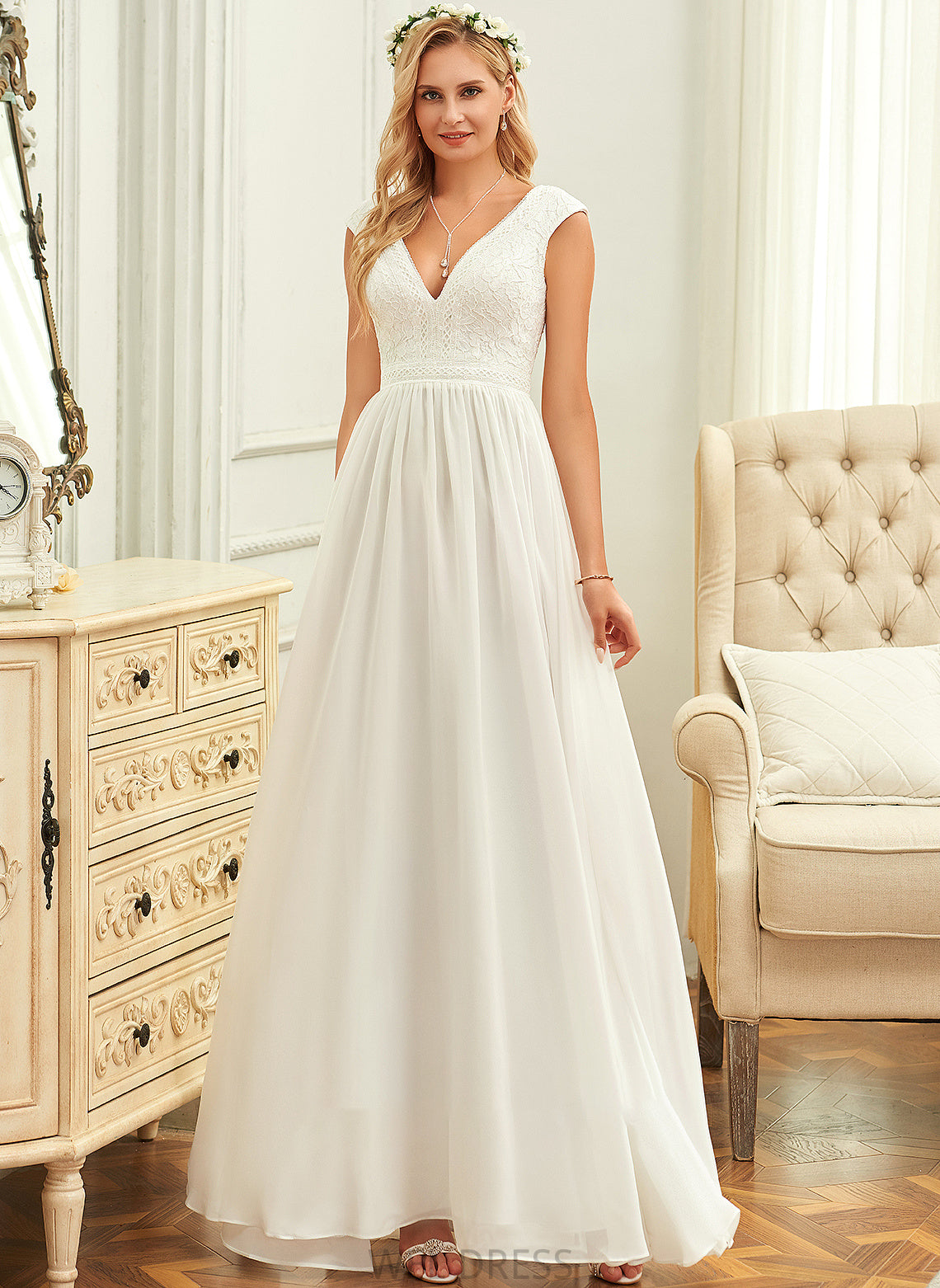 Floor-Length Shaylee Dress A-Line V-neck Wedding Dresses Wedding Lace Chiffon