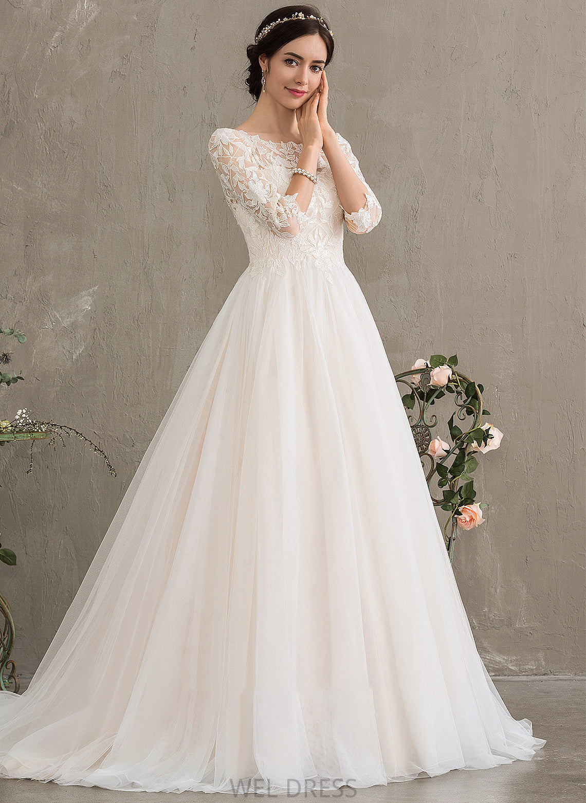 Wedding Ball-Gown/Princess Court Cierra Train Scoop Tulle Sequins Wedding Dresses Dress Neck With
