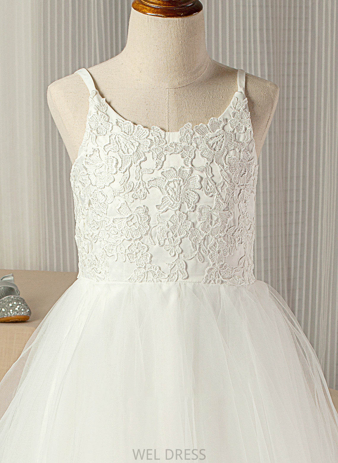 Floor-Length Lace With Lace Neck Junior Bridesmaid Dresses A-Line Logan Scoop Tulle