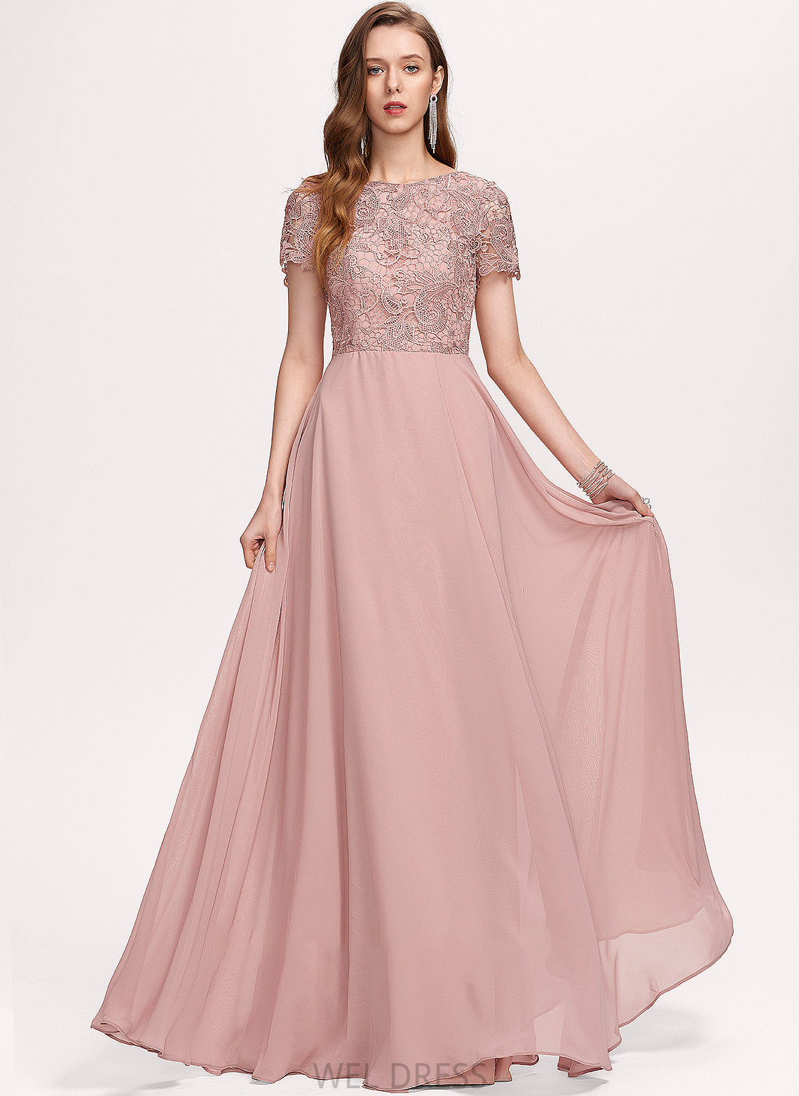 Scoop Sequins Floor-Length Prom Dresses With A-Line Chiffon Neck Hayley