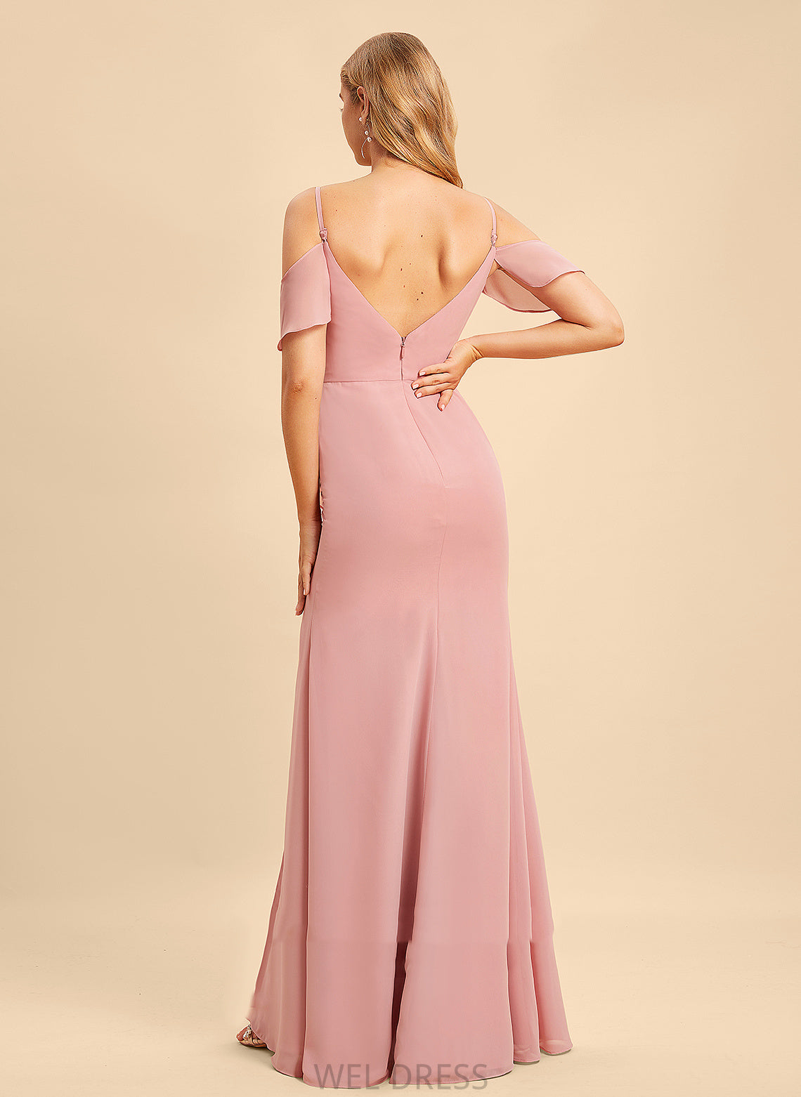 Silhouette Neckline V-neck Fabric Embellishment Length Floor-Length A-Line Ruffle SplitFront Alexandra Natural Waist Bridesmaid Dresses