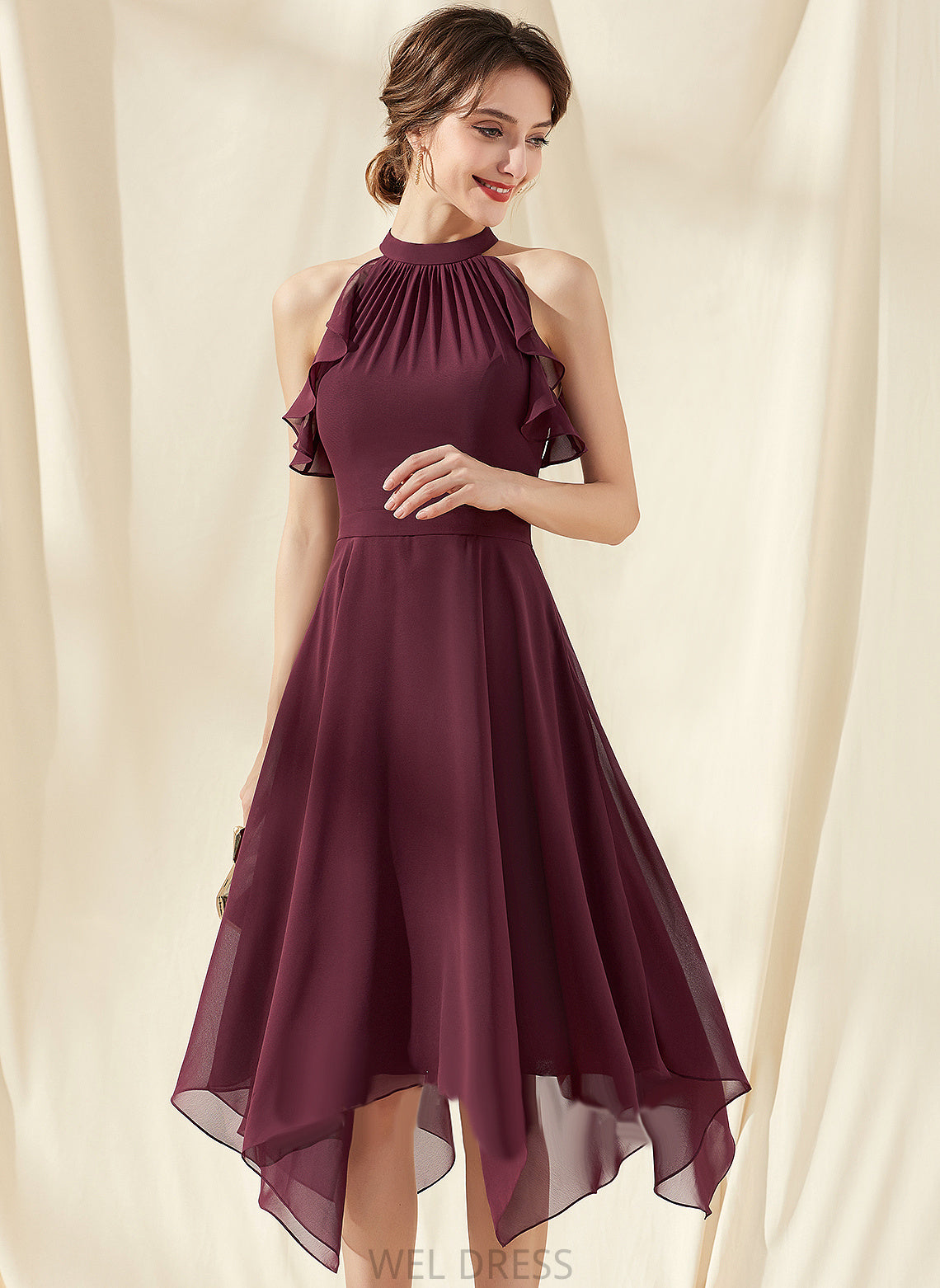 A-Line Dress With Homecoming Ruffles Homecoming Dresses Cascading Scoop Luciana Chiffon Tea-Length Neck