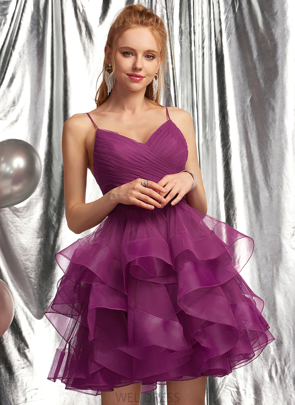 V-neck Tulle Ball-Gown/Princess Tiffany Short/Mini Prom Dresses