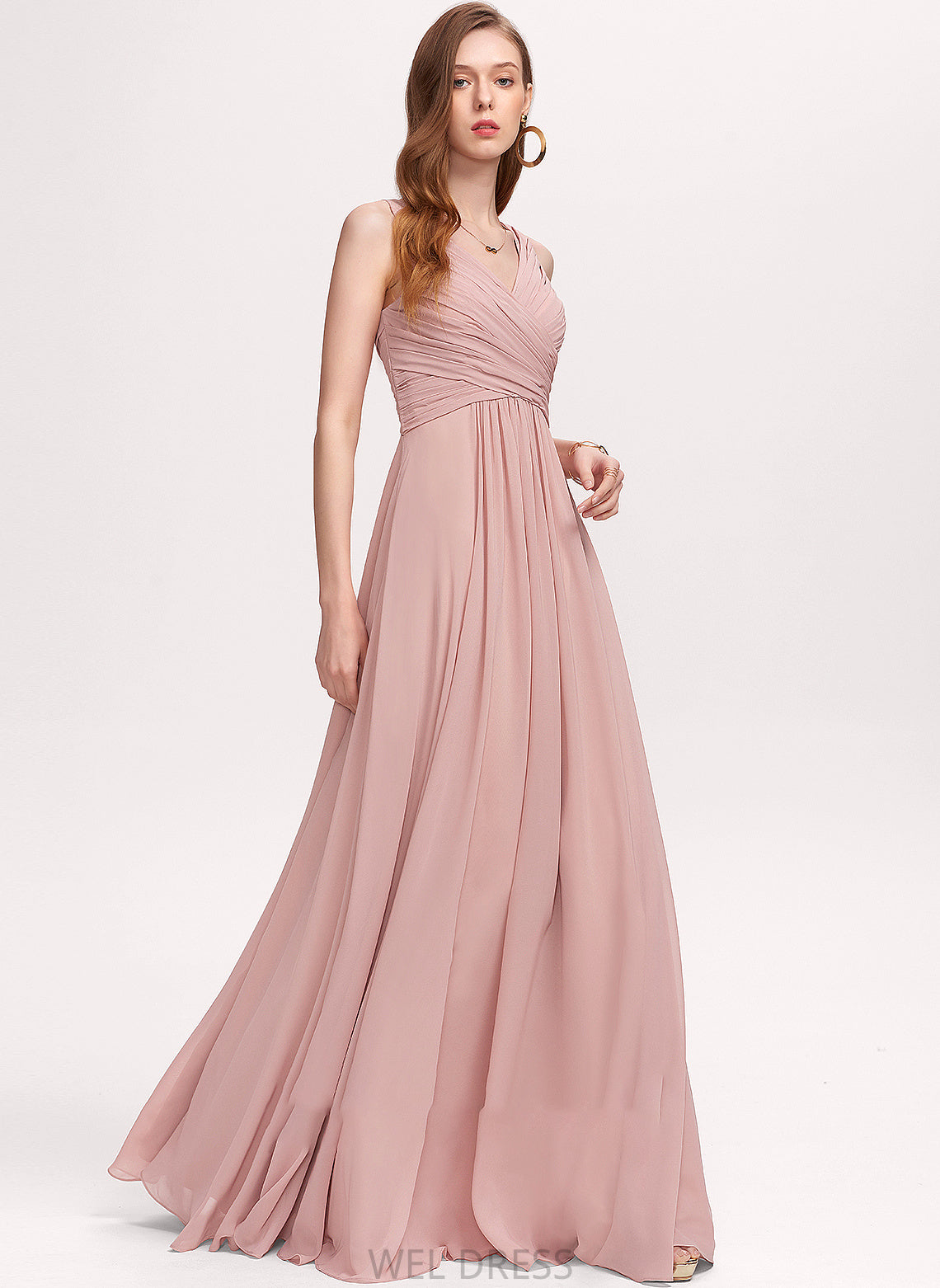 V-neck Dominique Prom Dresses Chiffon A-Line With Floor-Length Ruffle