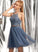 Esmeralda Tulle Scoop Sequins Short/Mini With Neck A-Line Beading Prom Dresses