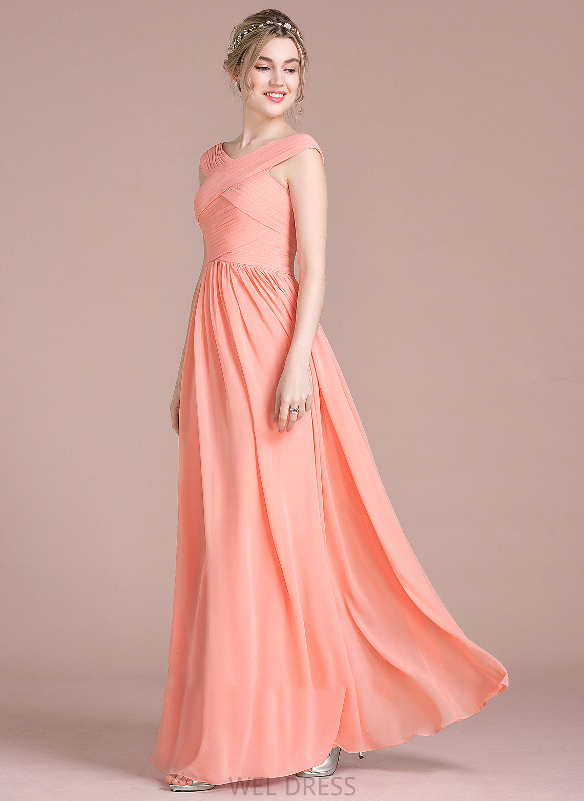 V-neck Ball-Gown/Princess Ruffle Floor-Length Chiffon With Hailey Prom Dresses