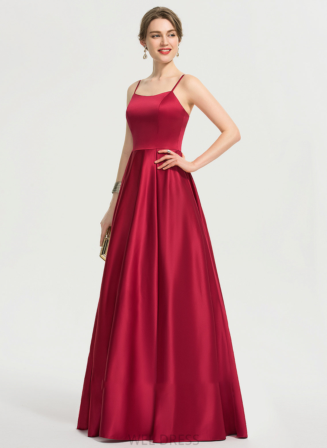 Square Satin Prom Dresses Catherine Floor-Length Neckline A-Line