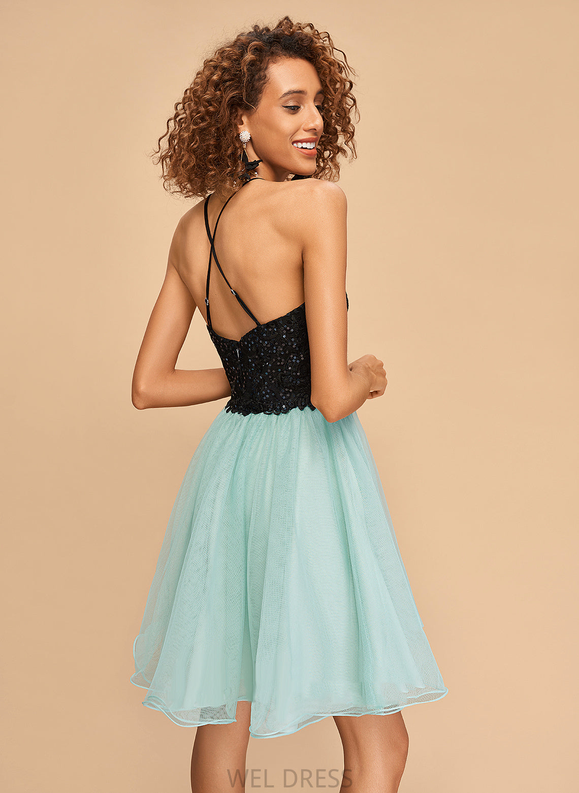 Dress Sequins With Homecoming Tianna Short/Mini Tulle Neck Scoop Homecoming Dresses A-Line