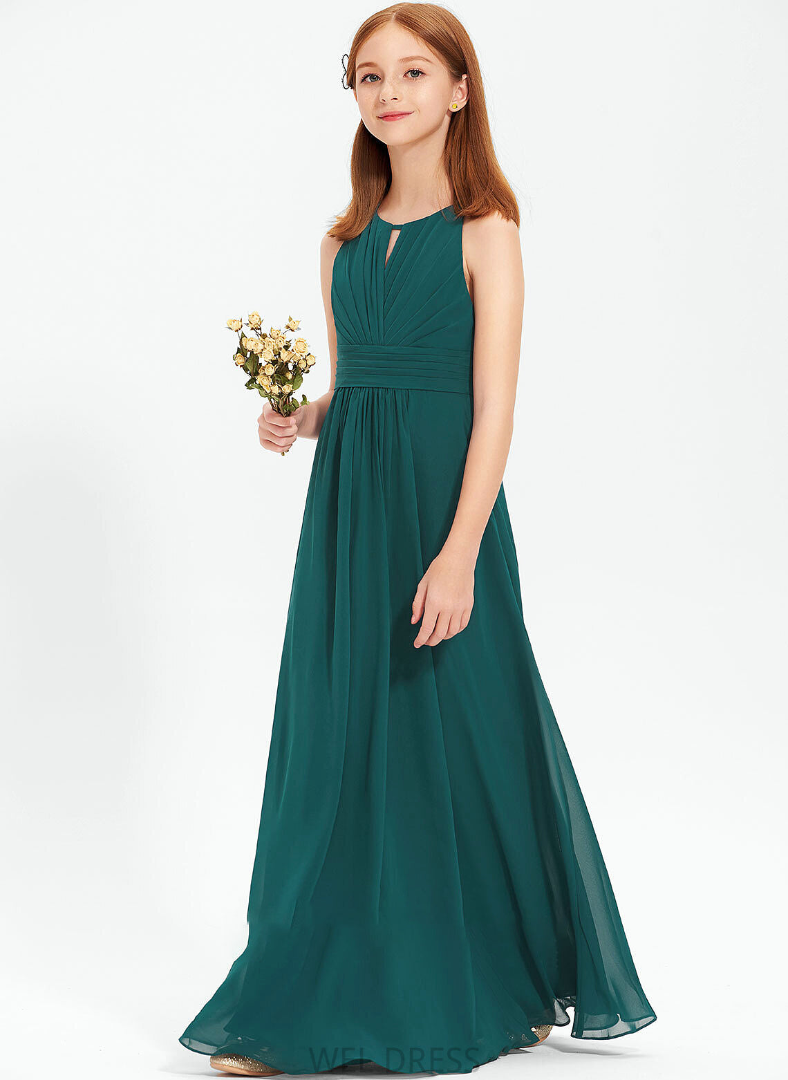 Neck Junior Bridesmaid Dresses Scoop Reese Floor-Length A-Line Chiffon Ruffle With
