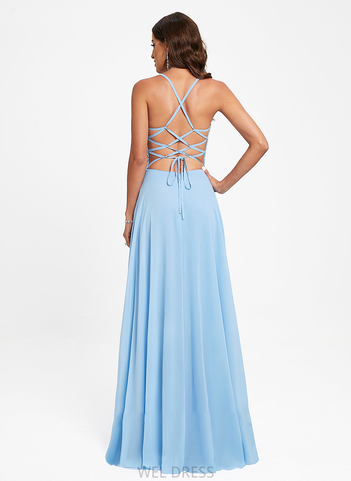 Lace With Johanna Chiffon A-Line Prom Dresses V-neck Floor-Length