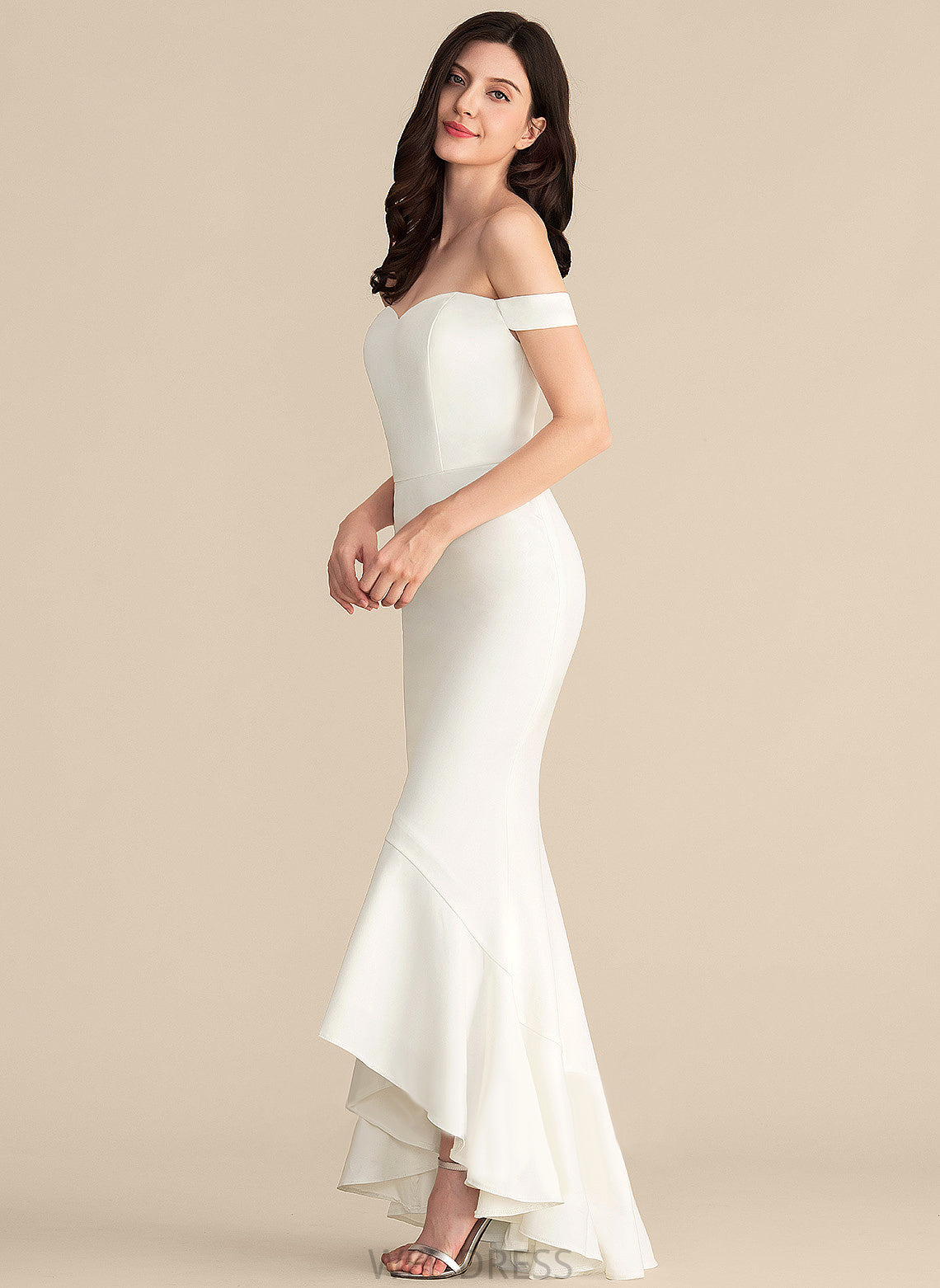 Ruffles Cascading Dress Trumpet/Mermaid Off-the-Shoulder Wedding Asymmetrical Wedding Dresses Paloma With