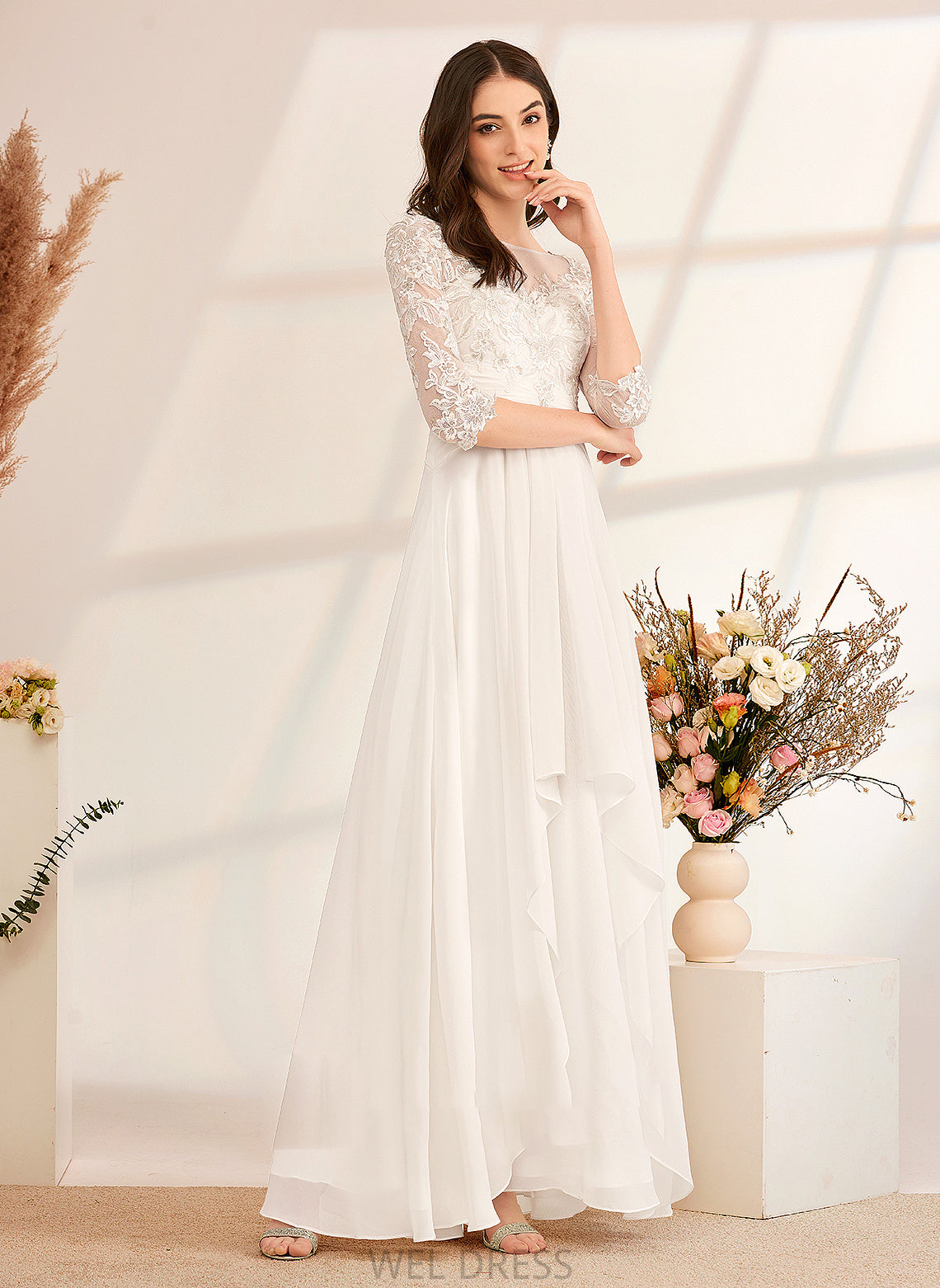 Wedding Catalina A-Line Illusion Dress Floor-Length Wedding Dresses Beading With Ruffle