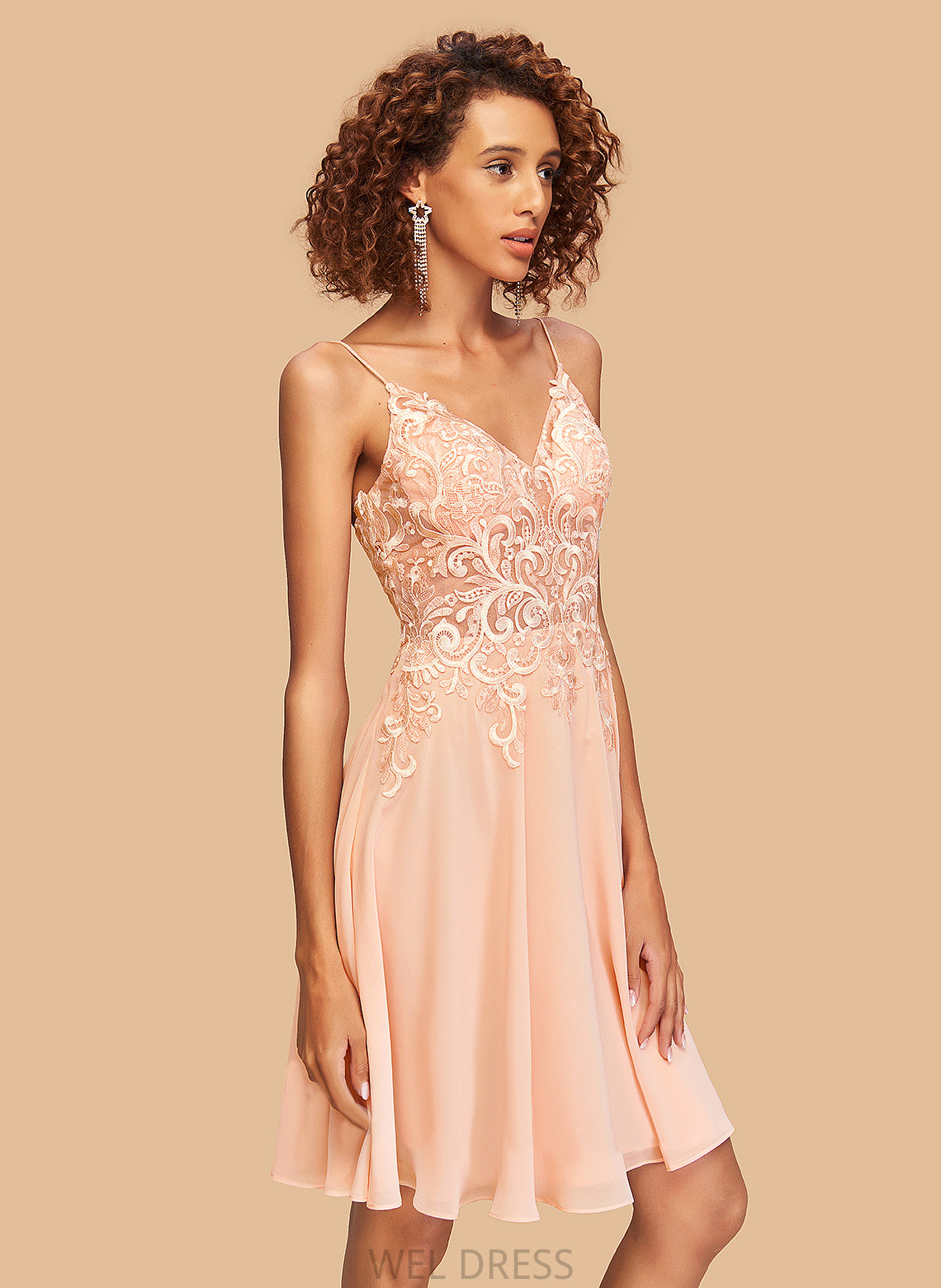Homecoming Dresses A-Line Chiffon Lace With Dress Marie V-neck Knee-Length Homecoming